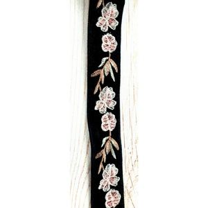 Boutique Accessories - Black velvet with pink floral embroidery belt Boutique Accessories - Black velvet with pink floral embroidery belt